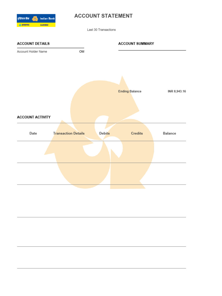 Indian Bank Account Statement Summary | PDF | Debits And Credits | Payments