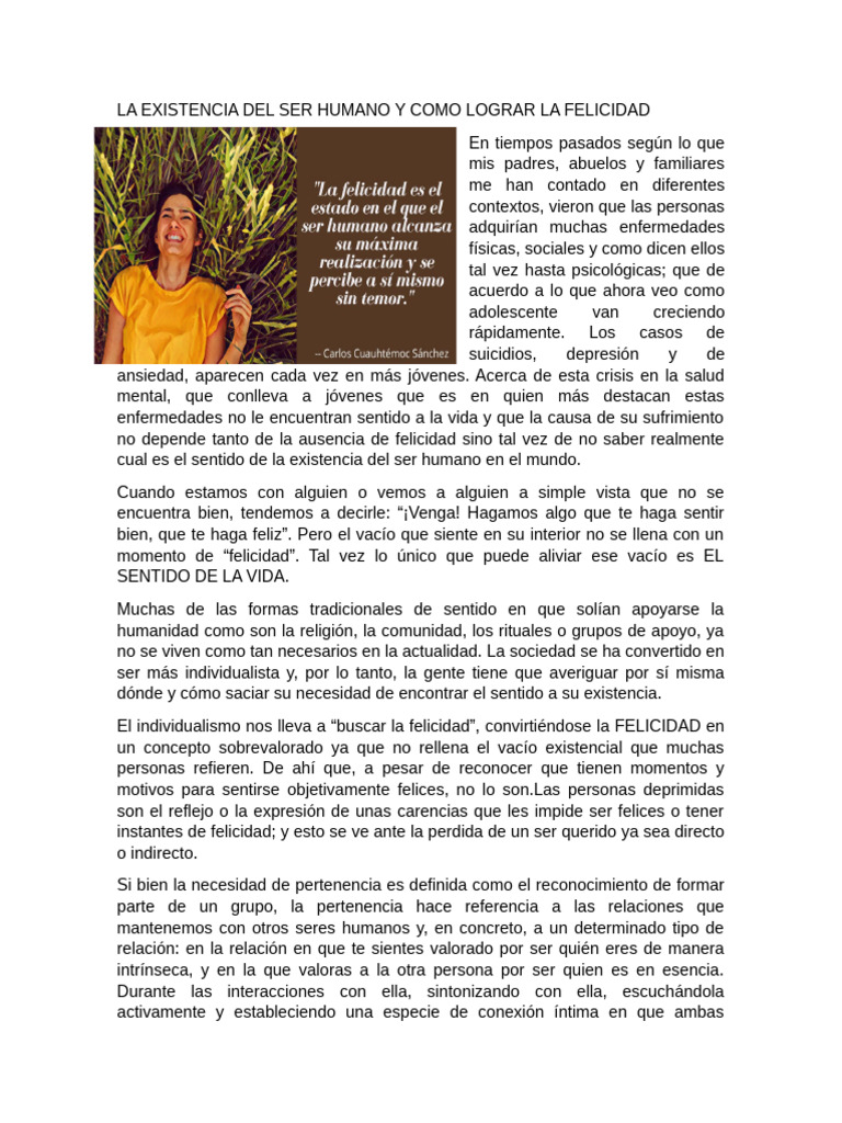 Felicidad o Sentido de La Vida | PDF | Felicidad | Significado de la vida