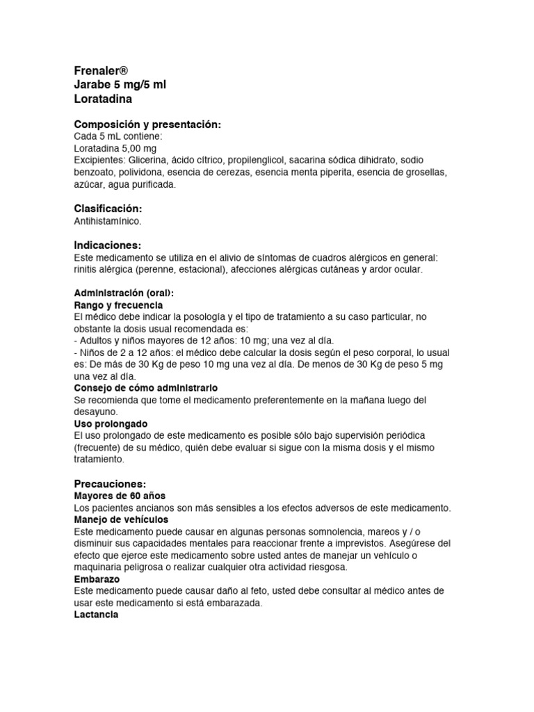 Frenaler: Uso y Dosis en Niños y Adultos | PDF | Alergia | Medicamentos ...
