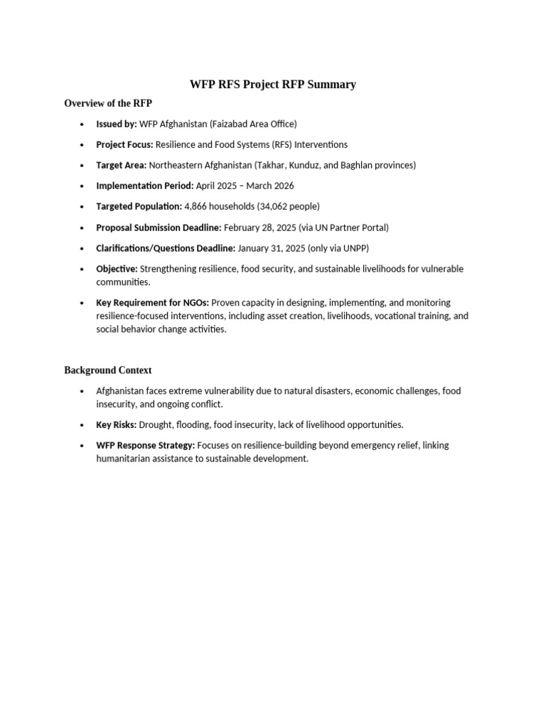 WFP RFS Project RFP Overview | PDF | World Food Programme | Food Security