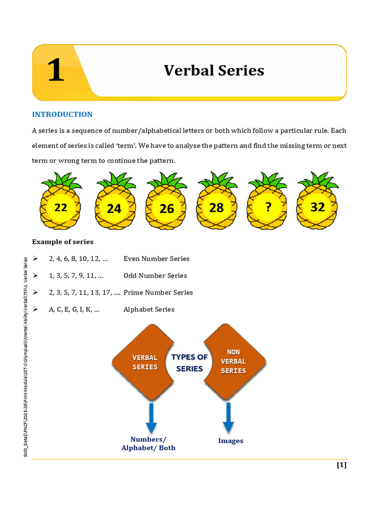Verbal Series Patterns for 7th Grade Olympiads | PDF | Numbers | Sequence