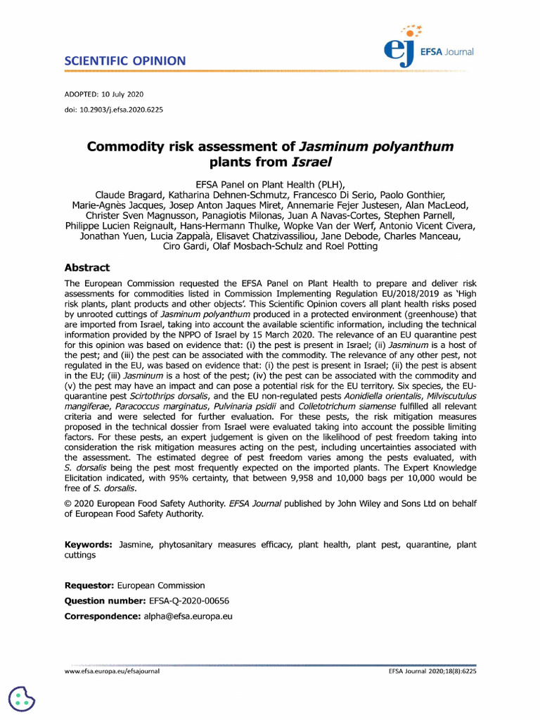 Commodity Risk Assessment of Jasminum Polyanthum Plants From Israel-1 ...