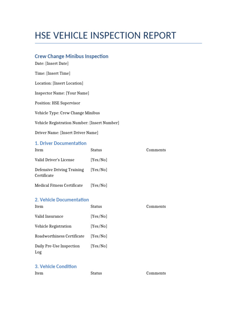 Minibus Safety Inspection Checklist | PDF