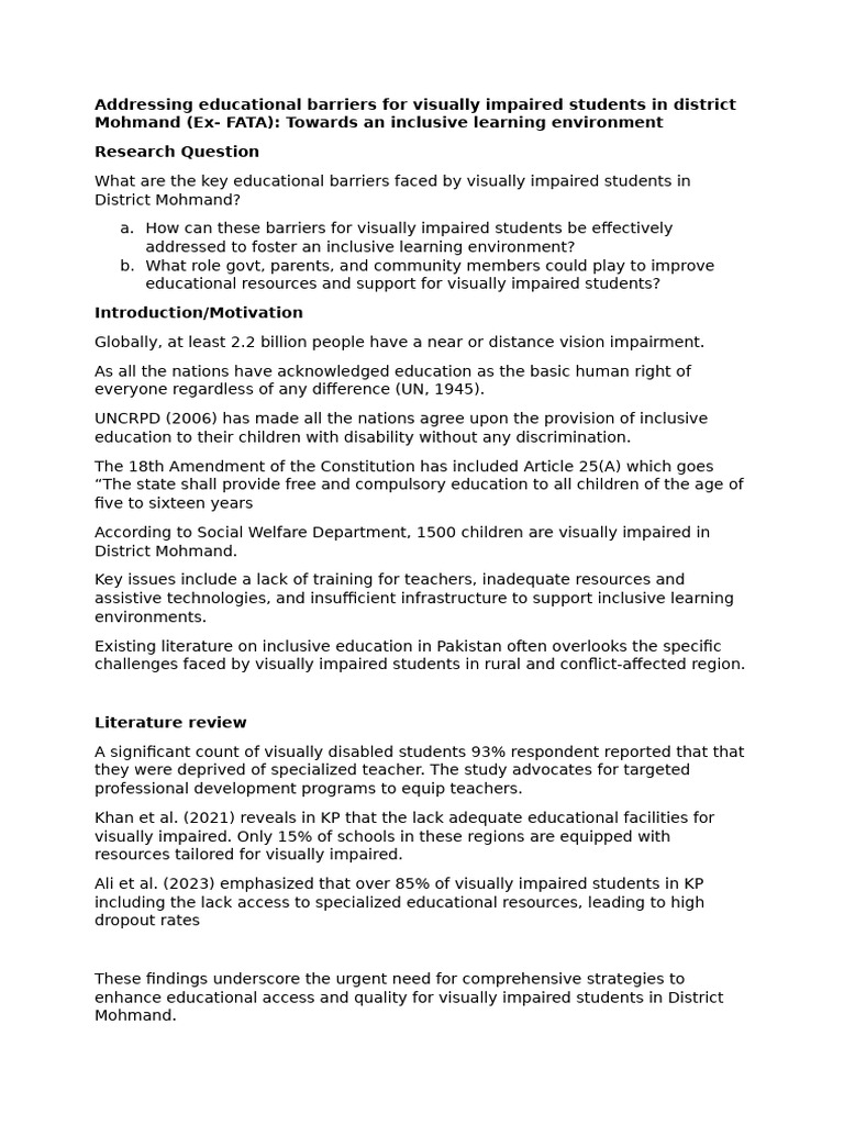 Addressing Educational Barriers For Visually Impaired Students in ...