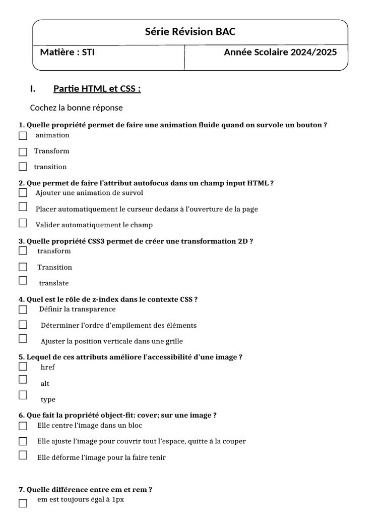 Révisions STI 2025 : HTML, CSS, JS, PHP | PDF | Html | JavaScript