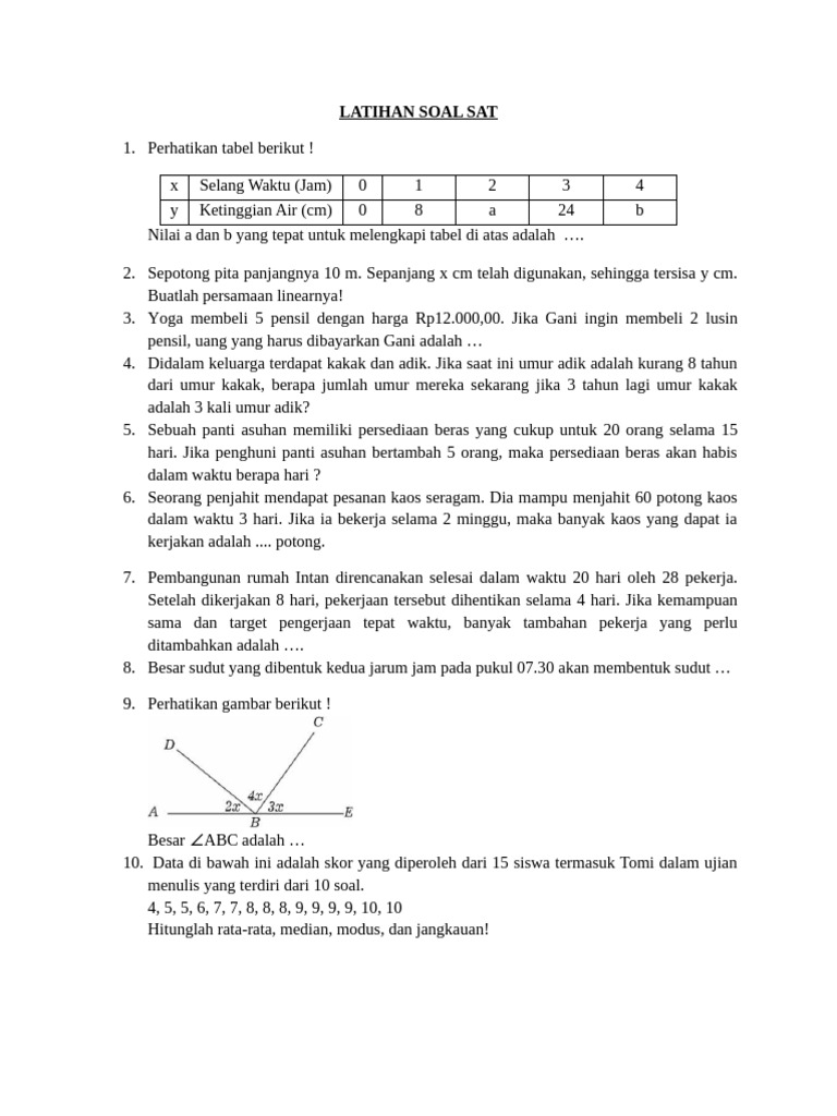Latihan Soal dan Contoh SAT Math | PDF