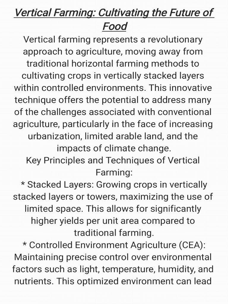 Vertical Farming: Cultivating The Future of Food | PDF