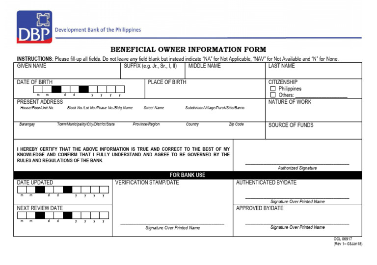 Beneficial Owner Information Form | PDF | Signature