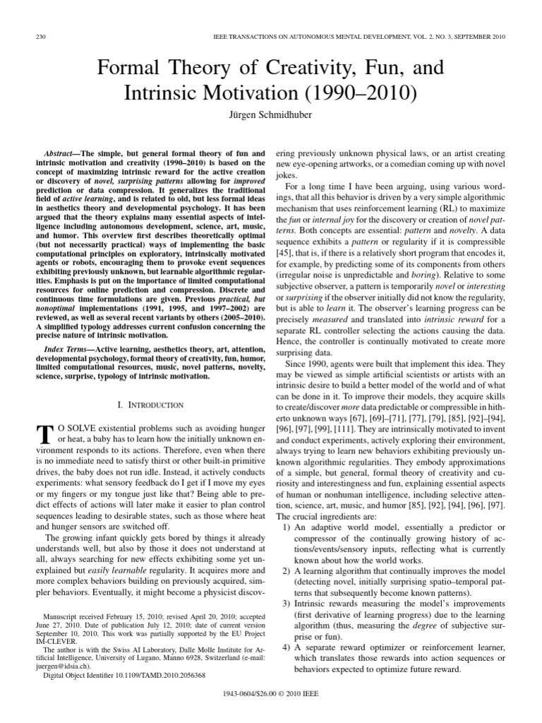Formal Theory of Creativity and Fun | PDF | Creativity | Data Compression