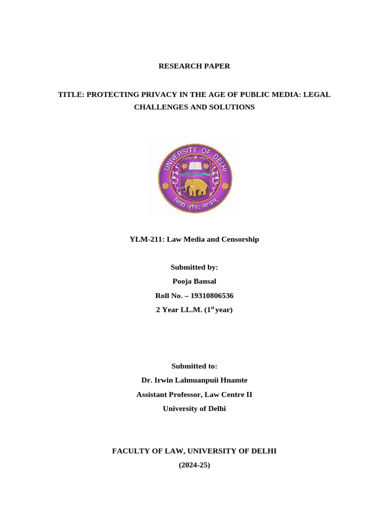 Research Paper Pooja Bansal Media Law | PDF | Privacy | Right To Privacy