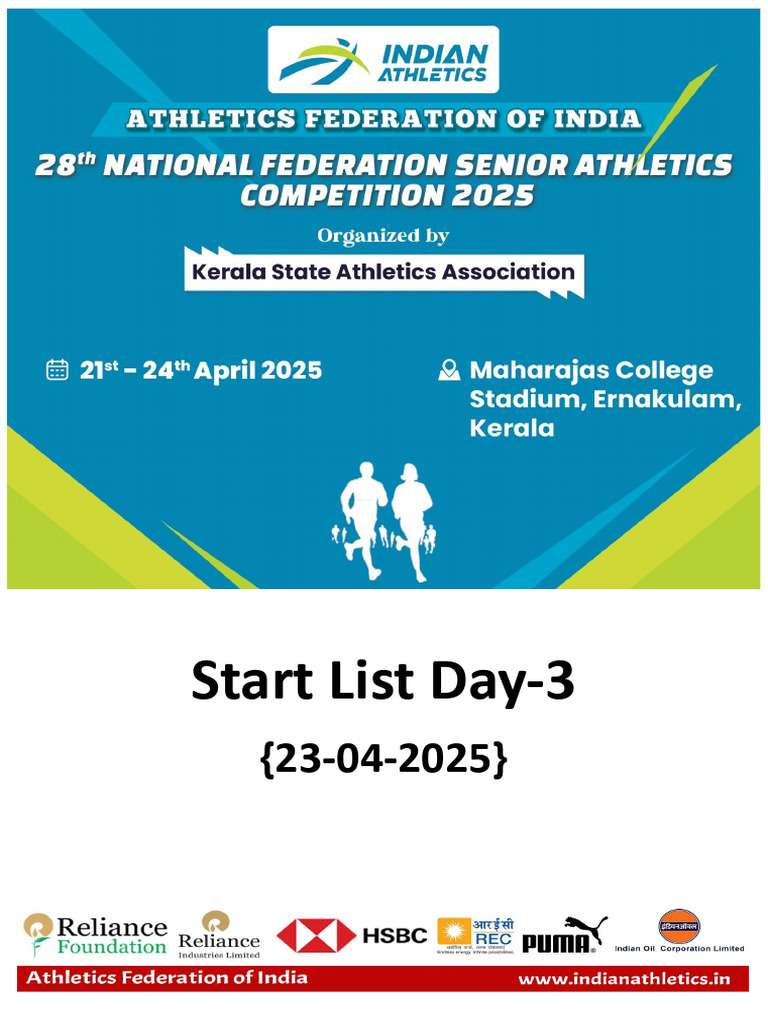 Start List Day 3 28th National Federation Senior Athletics Competition ...