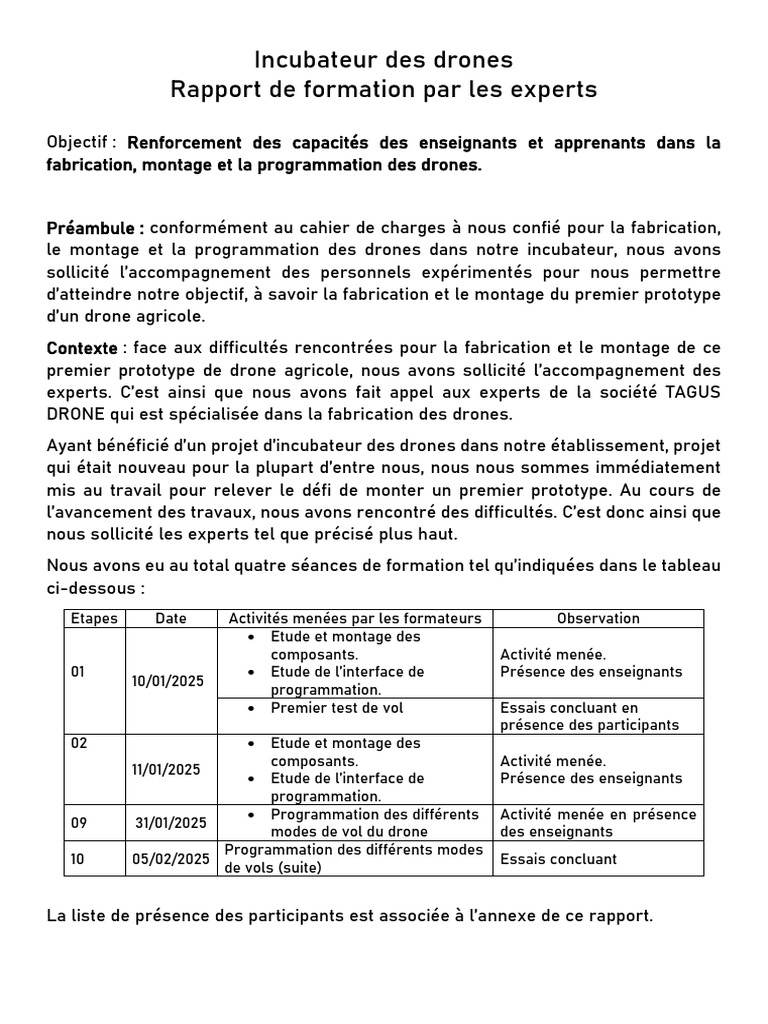 Formation sur la fabrication de drones | PDF