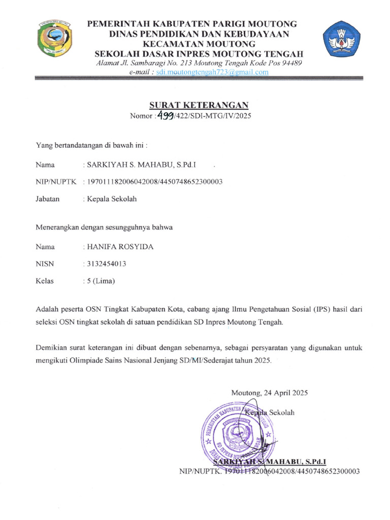 Surat Keterangan OSN IPS | PDF