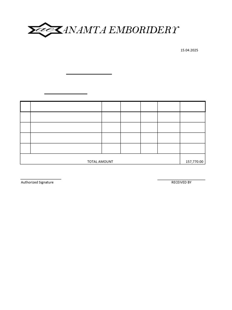 Anamta Emboridery: Bill / Cash Memo | PDF