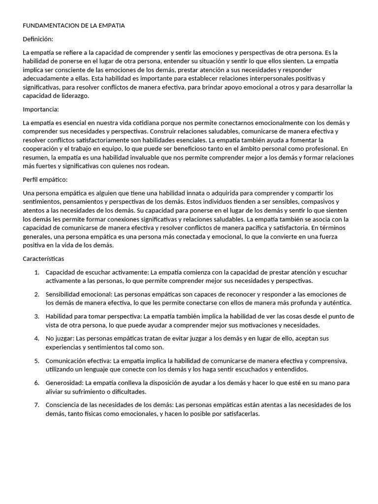 Fundamentos y Características de la Empatía | PDF | Empatía | Las emociones