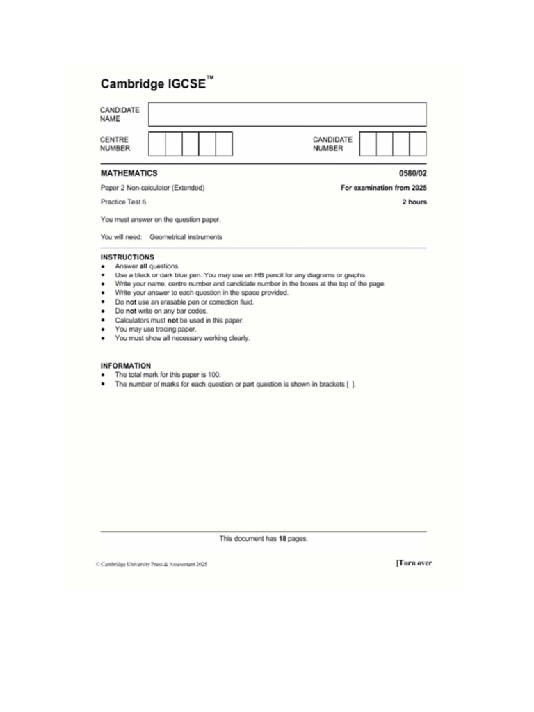 Maths Test Paper 6 Non Calc | PDF