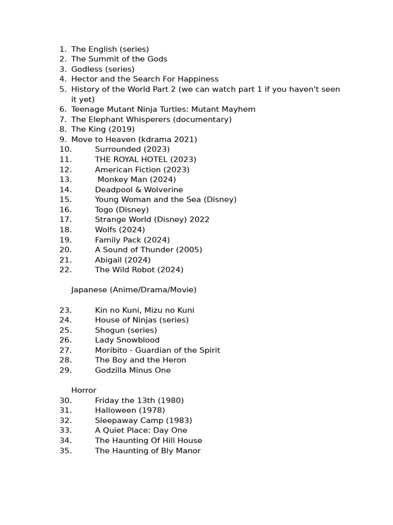 Movie and Series List PDF