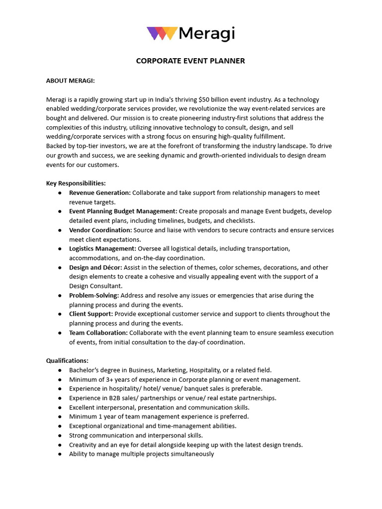 Corporate Event Planner Job at Meragi | PDF | Business | Economies