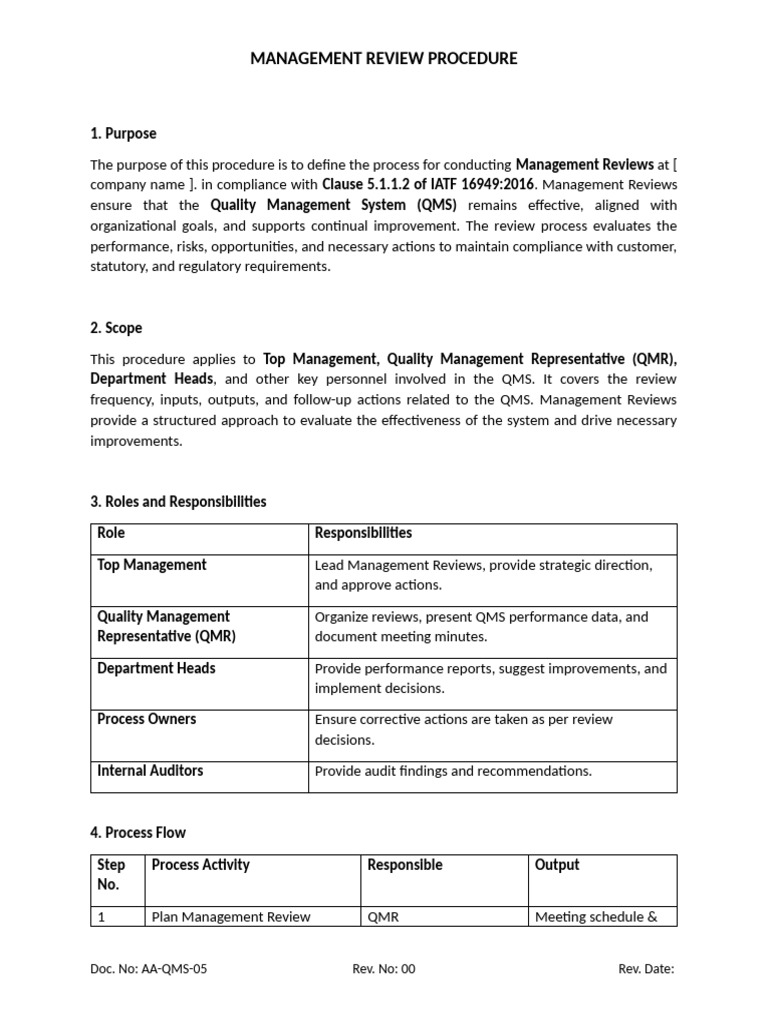 Management Review Procedure for QMS | PDF | Quality Management System ...