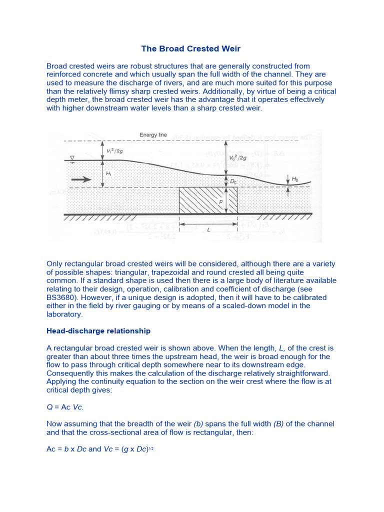 Broad Crested Weir Design and Flow Analysis | PDF | Flow Measurement ...