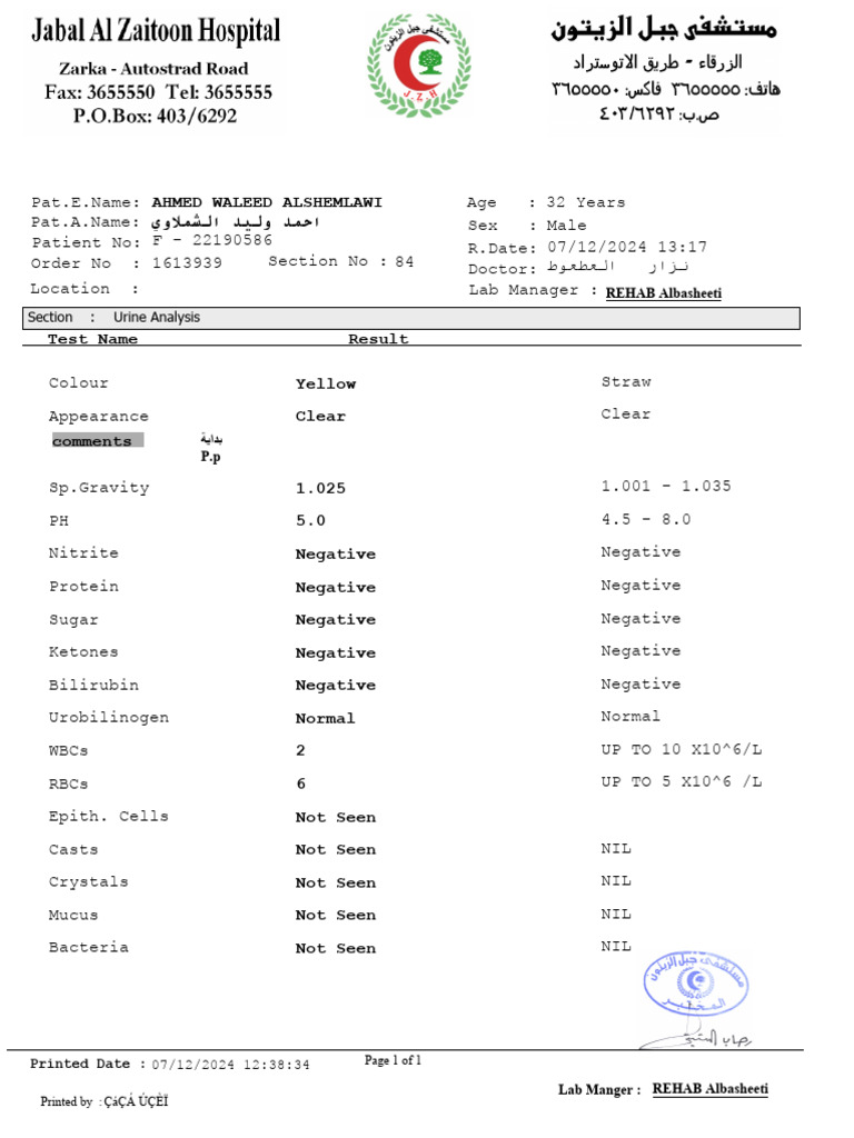Urine Routine Test Report | PDF