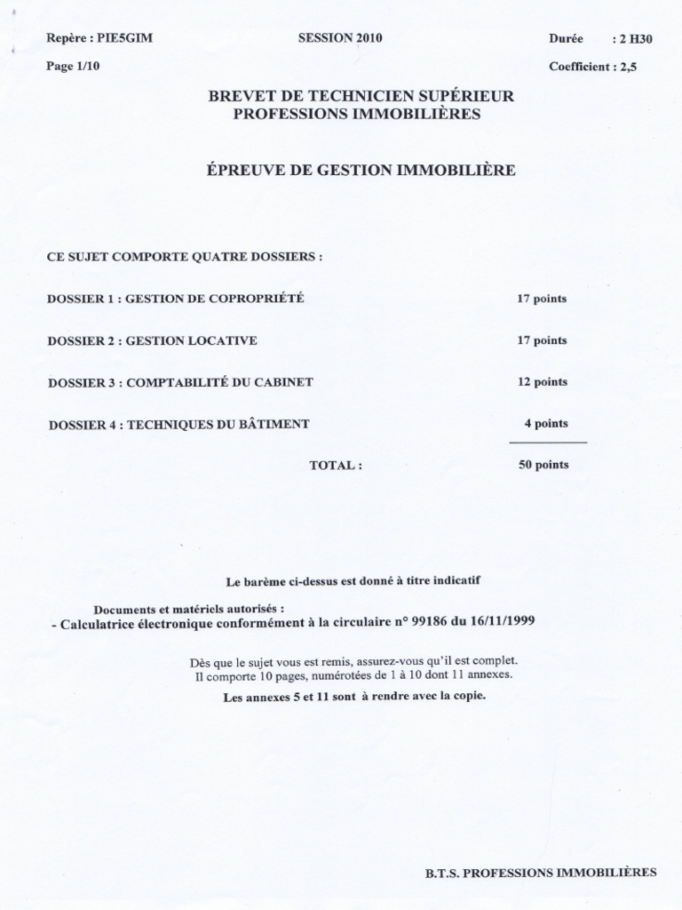 BTS PI Gestion 2010 | PDF