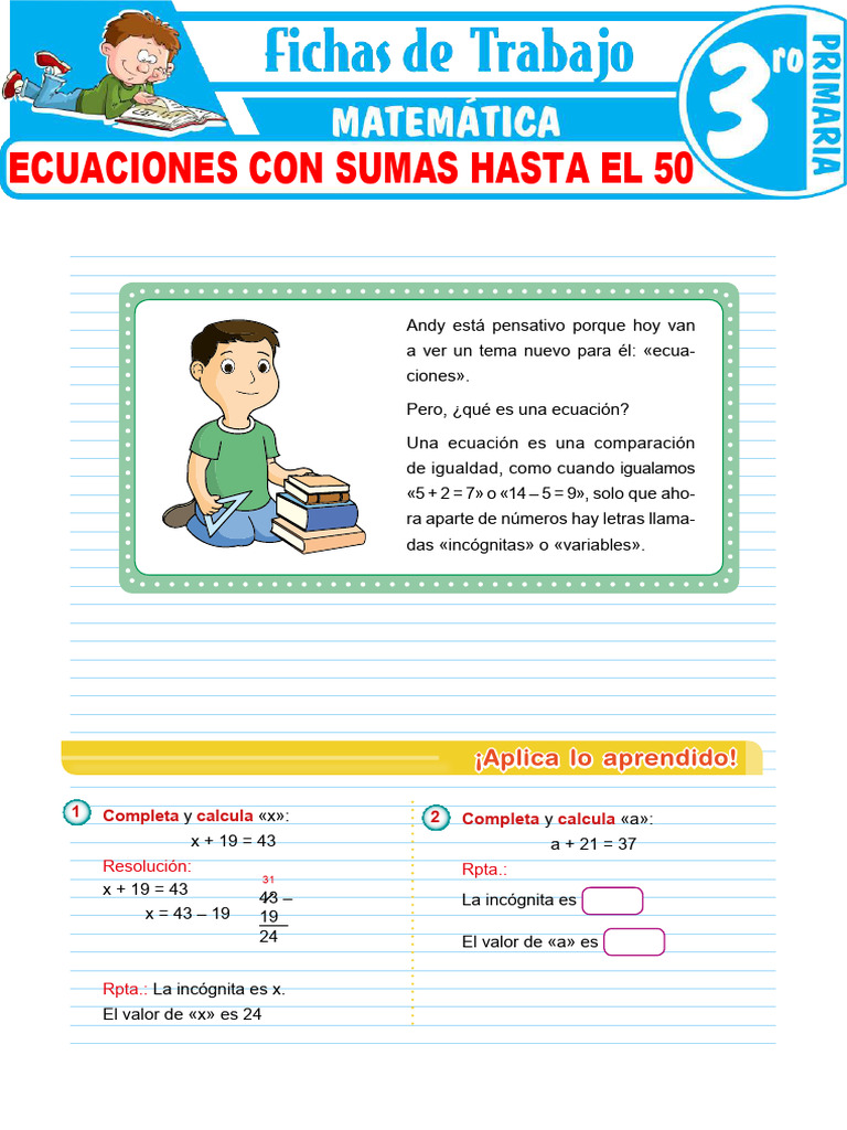 Ejercicios de Ecuaciones para 3er Grado | PDF | Matemáticas ...