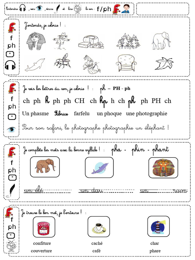 Exercices sur le son f et ph | PDF