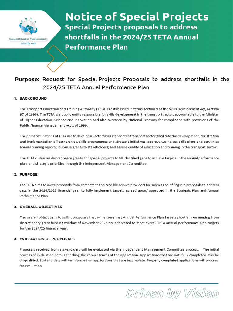 TETA Special Projects Proposal Request | PDF | Business