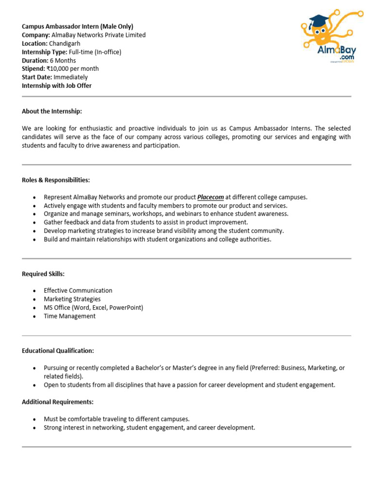 Campus Ambassador Internship at AlmaBay | PDF