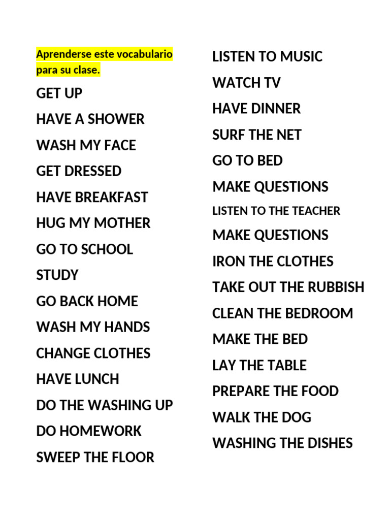 Vocabulary About Daily Routine | PDF