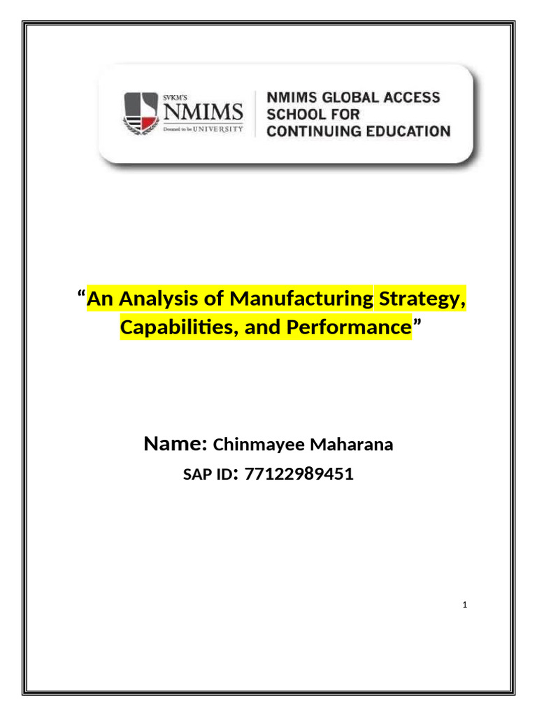 Manufacturing Strategy and Performance Analysis | PDF | Survey ...