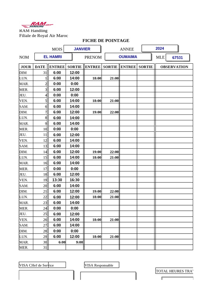 Timesheet for January 2024 | PDF