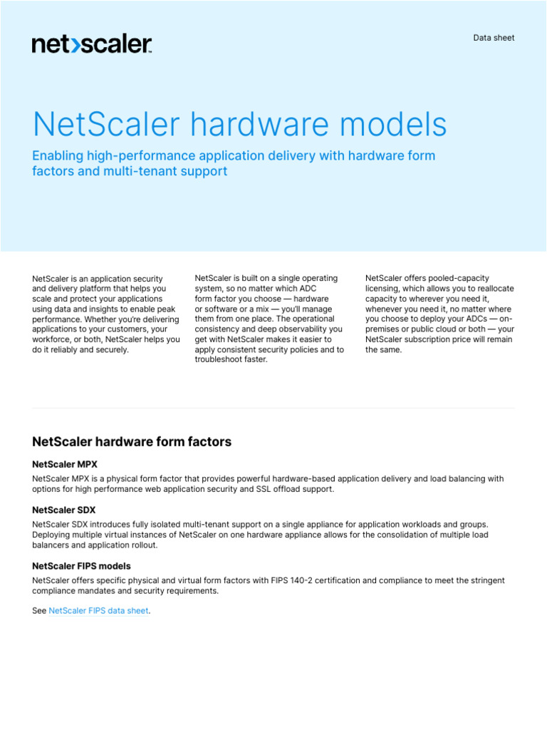 Netscaler Hardware Form Factors Data Sheet | PDF | Power Supply ...