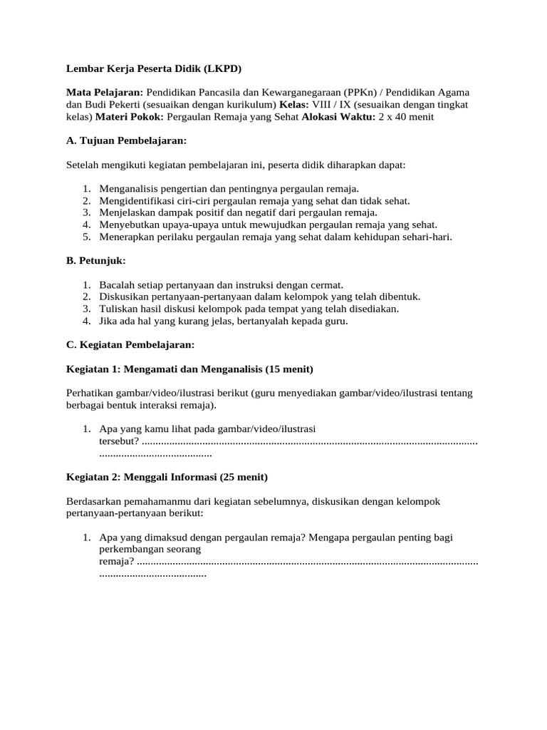 Contoh LKPD AQIDAH | PDF