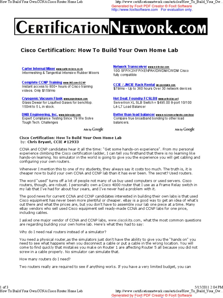 How To Build Your Own CCNA Cisco Router Home Lab | PDF | Cisco ...