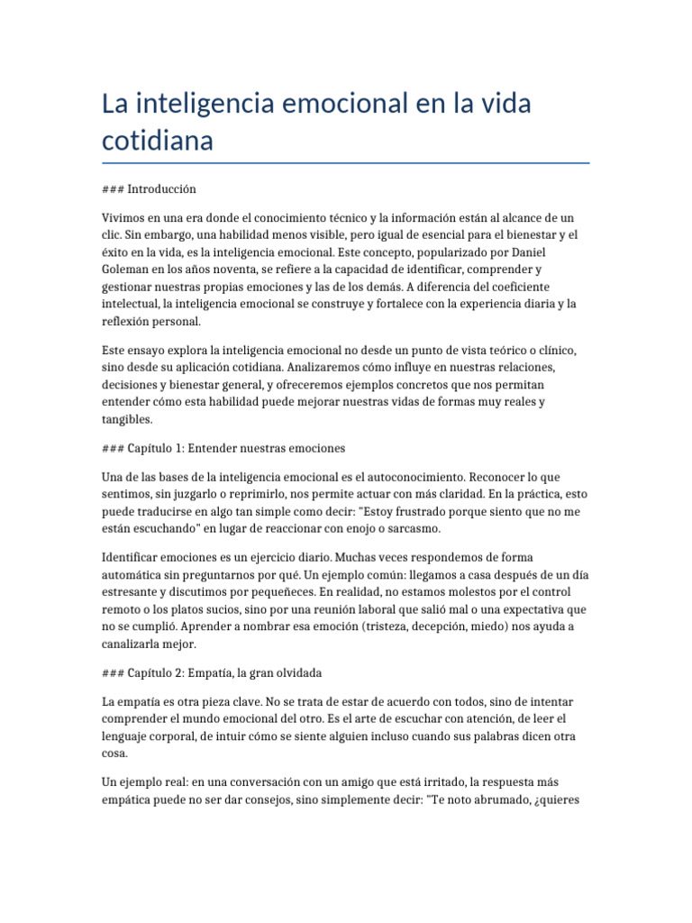 Inteligencia Emocional en la Cotidianidad | PDF | Inteligencia ...