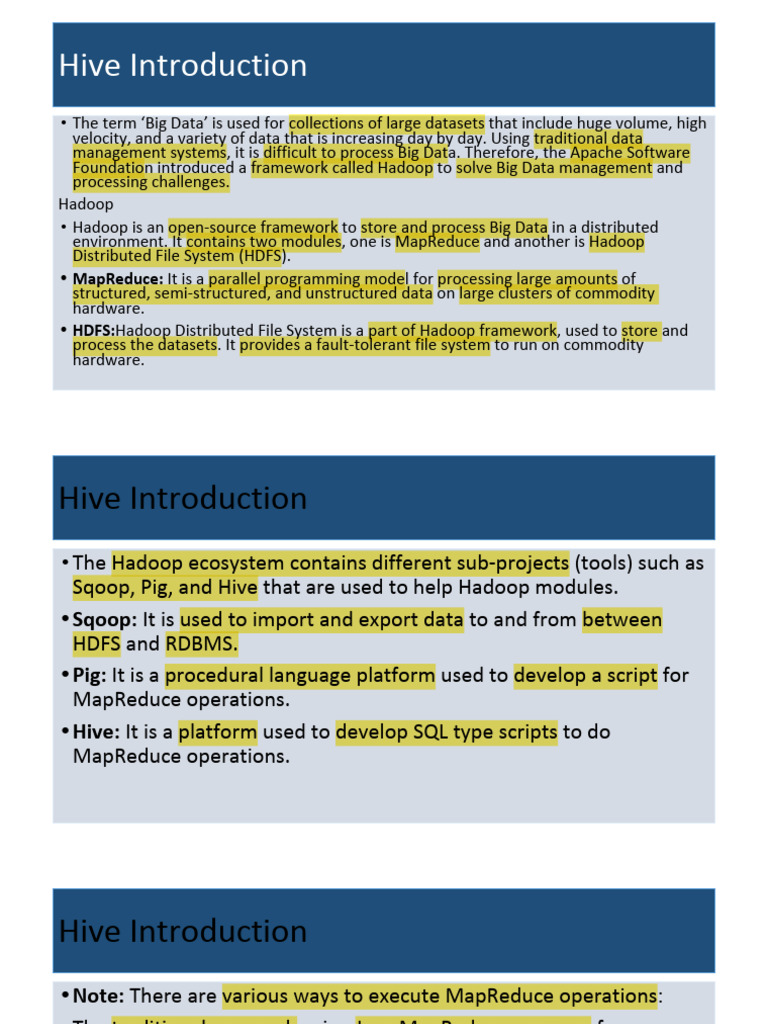 Introduction to Apache Hive and Big Data | PDF | Apache Hadoop | Apache ...