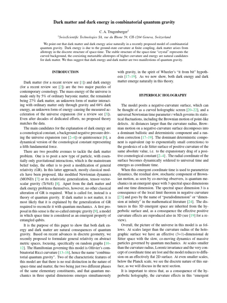 Dark Matter and Dark Energy in Combinatorial Quantum Gravity ...