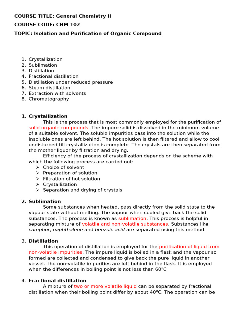 Isolation and Purification of Organic Compounds | PDF | Distillation ...