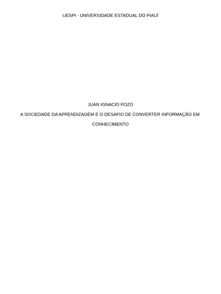 Sociedade da Aprendizagem e Conhecimento | PDF | Aprendizado | Conhecimento