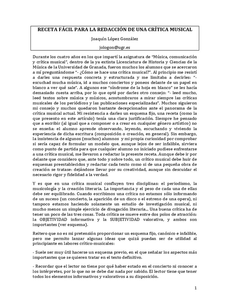 Guía para escribir críticas musicales | PDF