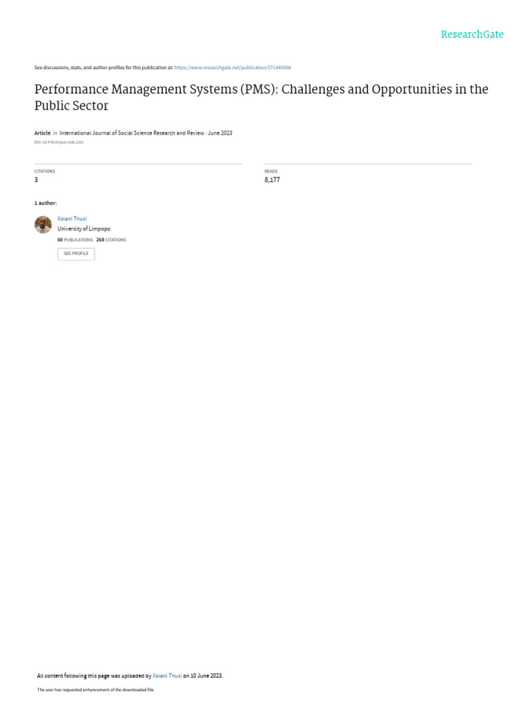 PMS Challenges and Opportunities in Public Sector | PDF | Performance ...