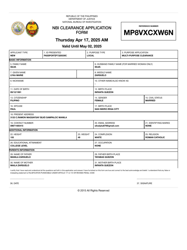 NBI Clearance Application Form 2025 | PDF | Justice | Crime & Violence