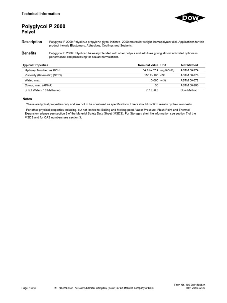 Polyglycol P 2000 Technical Overview | PDF | Heart | Water