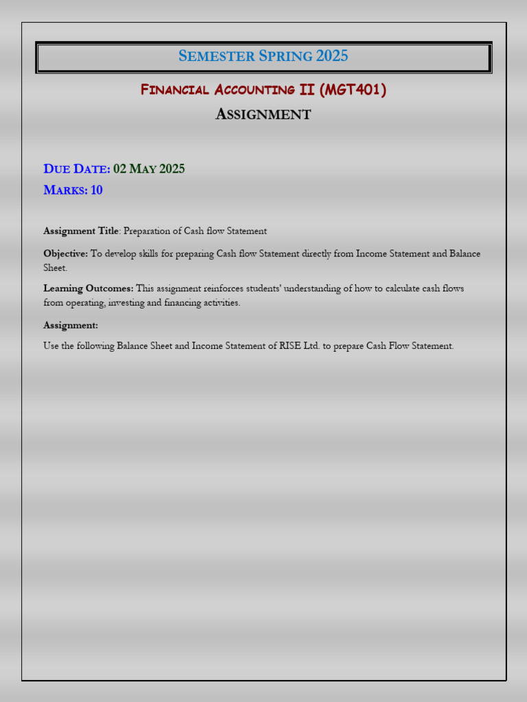 Spring 2025_MGT401_1 | PDF | Expense | Cash Flow Statement