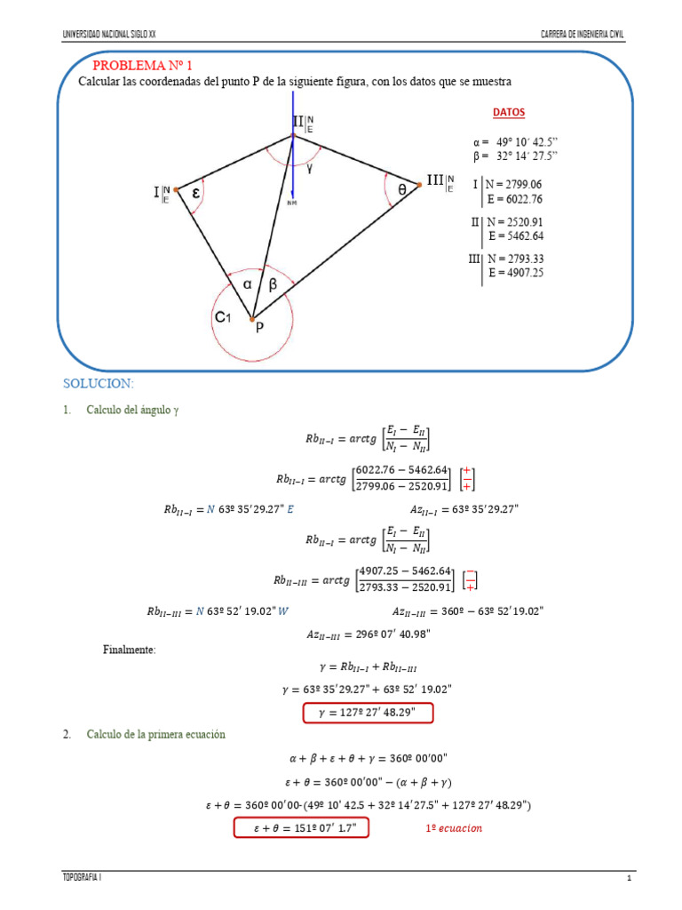 Cálculo de Coordenadas en Topografía | PDF | Matemática Elemental ...