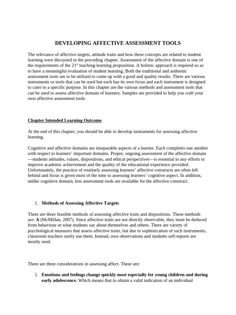 ASL UNIT III PART II Developing Affective Assessment Tools | PDF ...