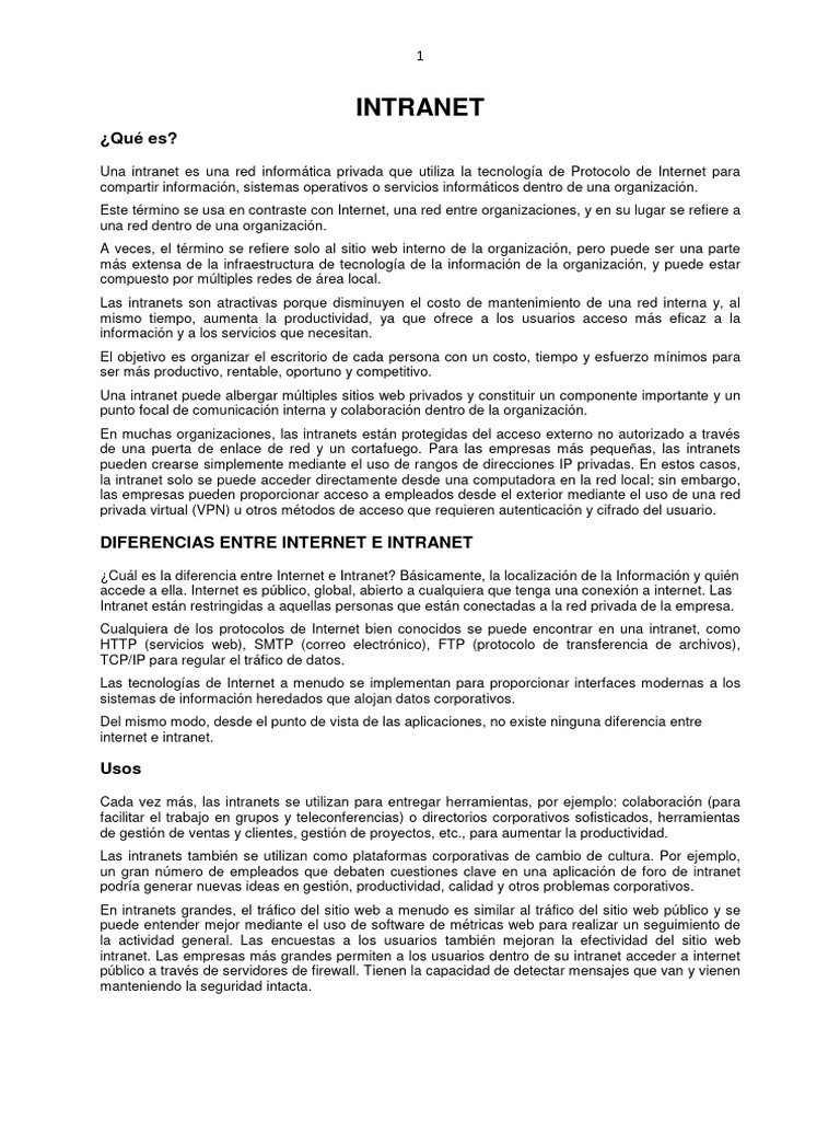 Definición y ventajas de la intranet | PDF | Internet | Red de computadoras