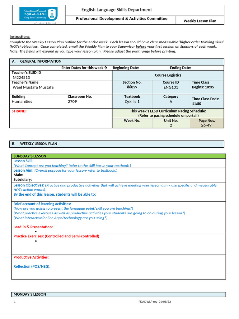 Week 9 - Lesson - Plan L&S 1 | PDF | Lesson Plan | Teachers